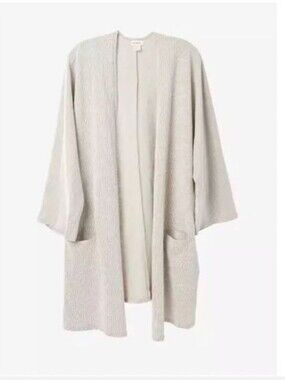 DONNI Gray Ribbed Open Front Cardigan Sweater Coat Pockets OSFA
